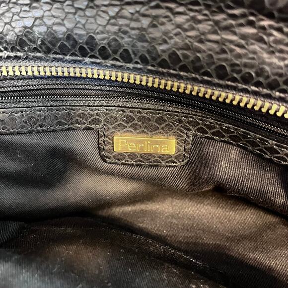 Perlina woven embossed leather black snake skin shoulder bag womens purse medium - Picture 8 of 9